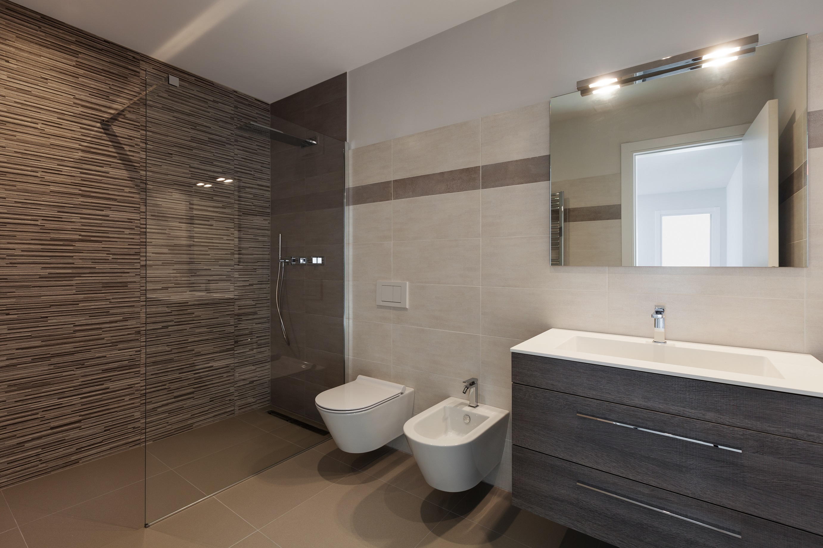 interior of new apartment, modern bathroom with shower